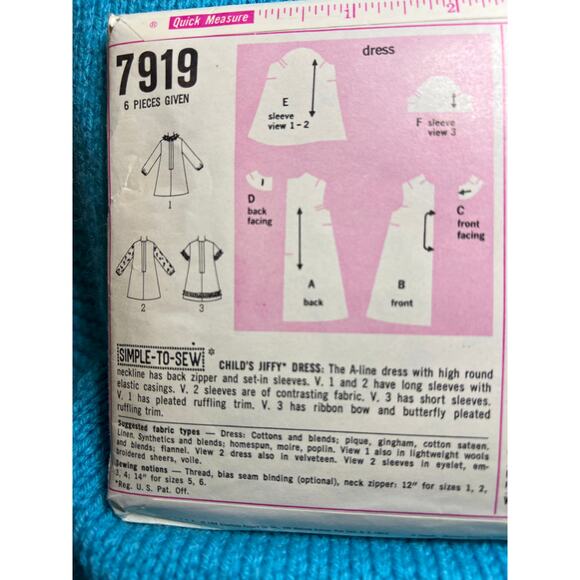 Simplicity 7919 Sewing pattern Girls A line dress 1960s size 5 - Picture 4 of 5